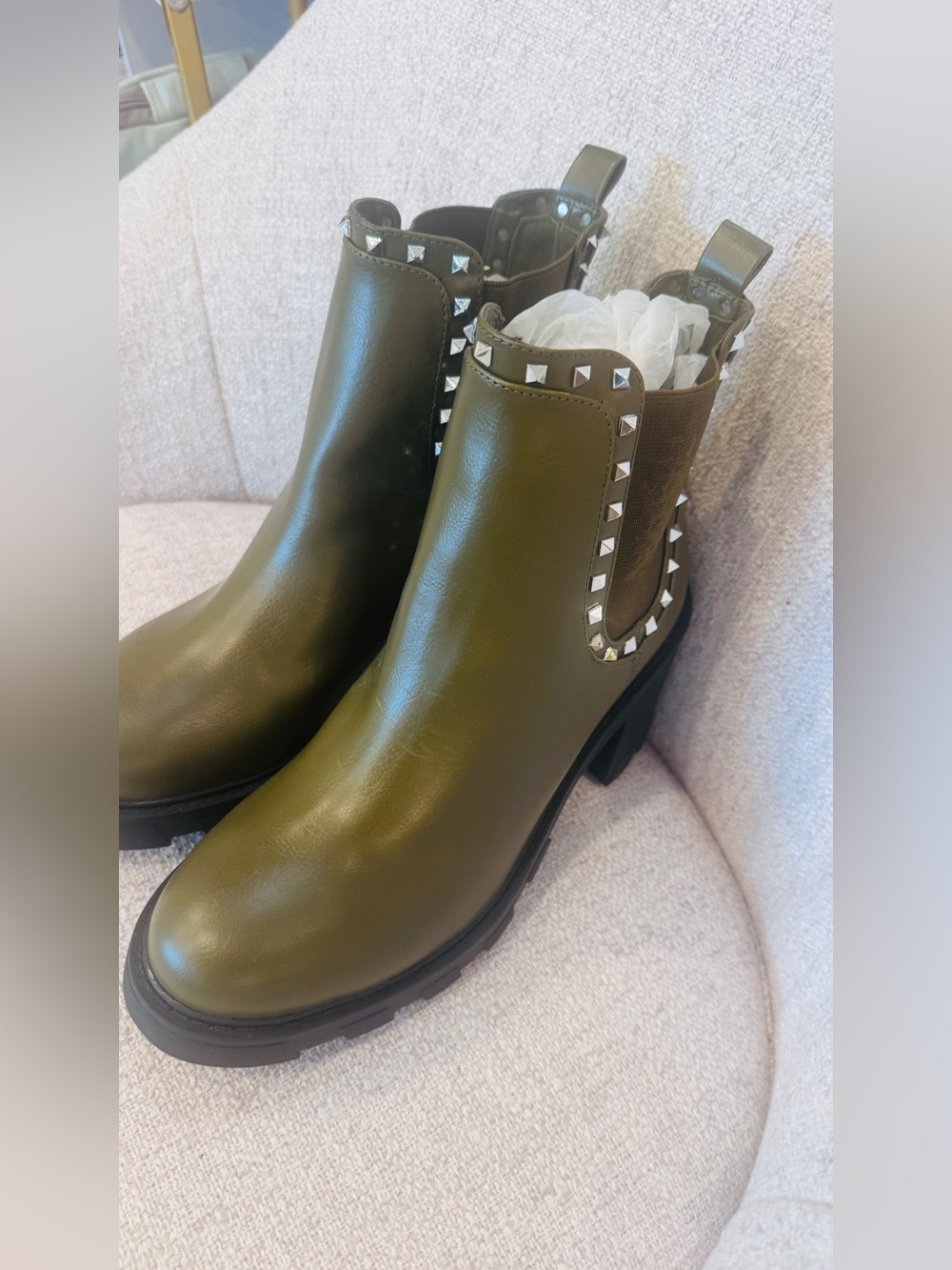 BGeneneration Green Studded Chelsea Boots - Women size 41( Fit US 10,5)